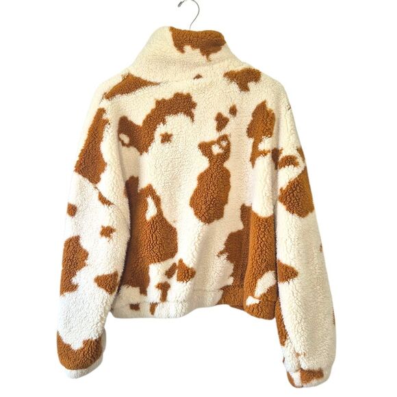 Urban Outfitters All Over Cow Print Olivia Sherpa Jacket Oversized Size Small - Picture 3 of 6